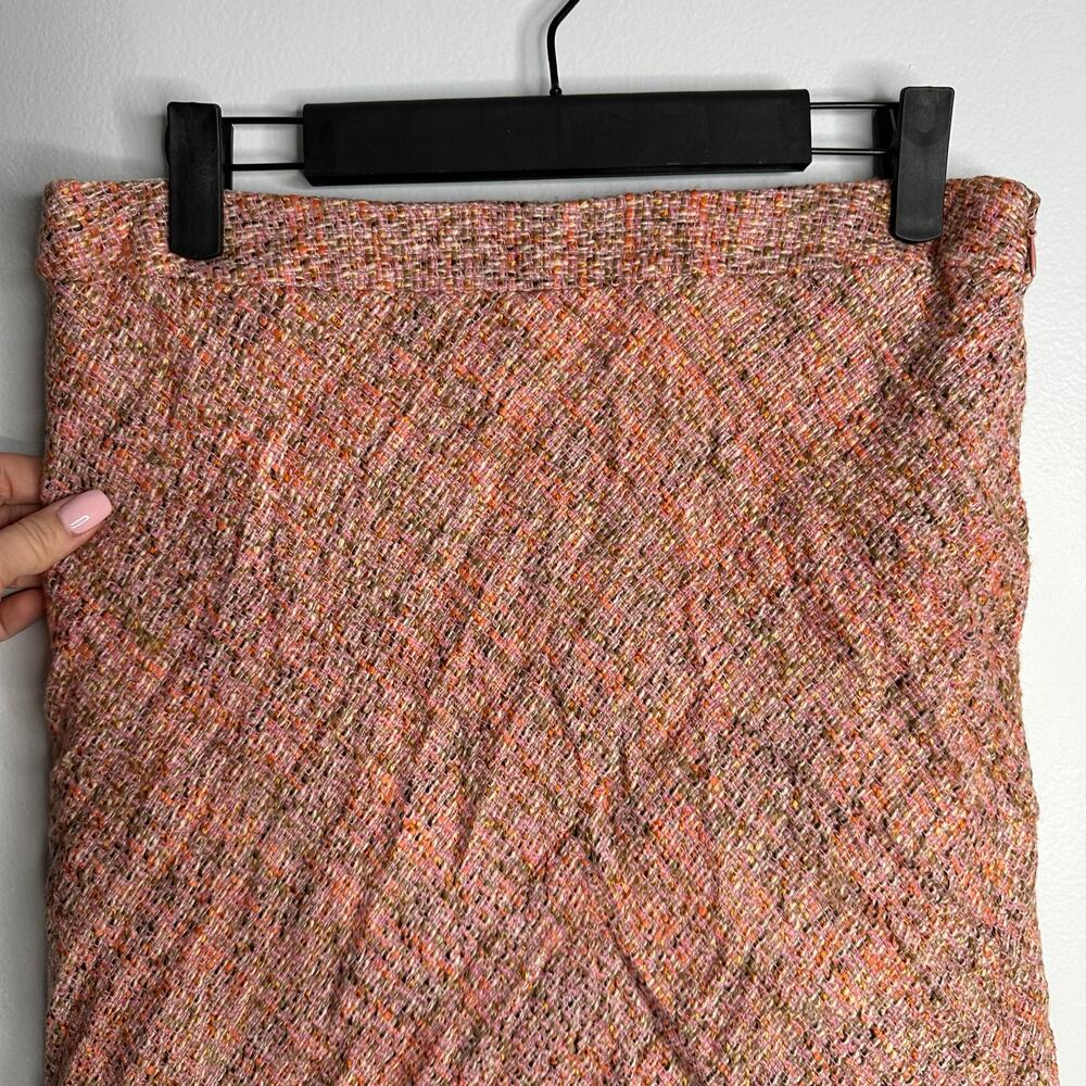 Gap Tweed Skirt Womens 4 Pink Wool Blend EUC Velvet Trim Holiday 04 A-Line Flare - Picture 3 of 8